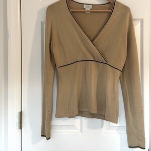 Loft | Silk Tan Long Sleeve Wrap Top